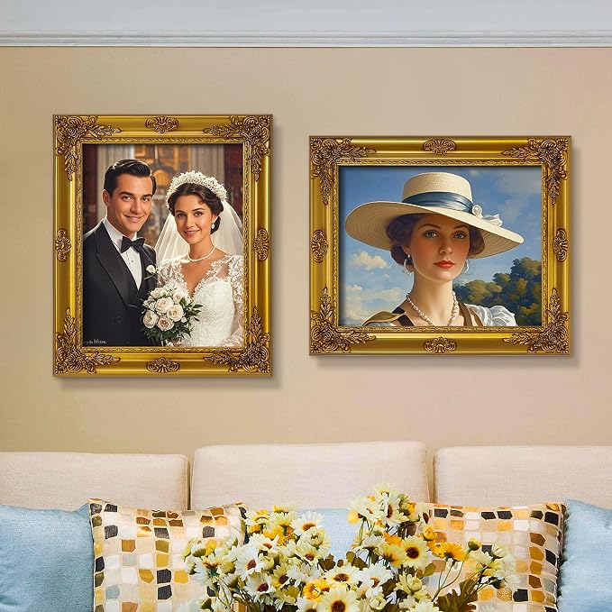 ArtXO Gold 24x36 Picture Frames: Wooden Wall Frames for 24 by 36 Photo Display, Vintage Picture Frames, Ornate Photo Frames 36x24 without Glass and Back