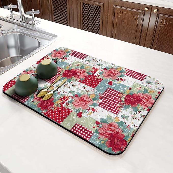 Fun Coffee Mat 23inx15in,Coffee Bar for Countertops,Absorbent Hide Stain Anti-Slip Accessories Fit Under Machine Mat,dish Drying Mats Kitchen, (DS)