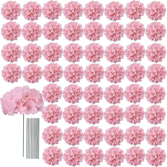 AVIVIHO 65pcs Fake Flowers Pink Hydrangea Artificial Flowers Bulk (Not Squished, No Steaming Need) Silk Flowers with Stems for Wedding Decor,Home,Baby Shower,Table Centerpieces Decoration