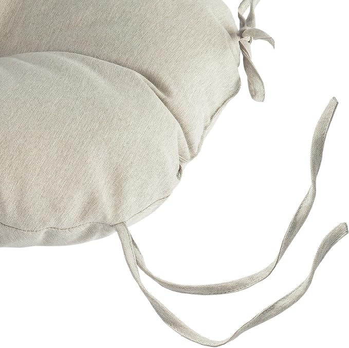 Magpie Fabrics Outdoor 15"x15"x4" Round Bistro Seat Cushions with Ties Set of 2, Tufted Waterproof Patio Floor Chair Pads for Home Garden Balcony Kitchen Office Porch, Taupe