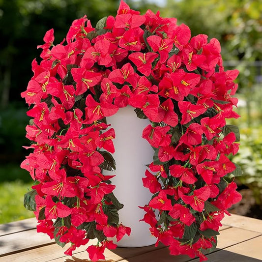 Fake Bougainvillea Artificial Flowers for Outdoors Decoration 2 pcs Faux Hanging Flowers Plants for Outdoor Planters UV Resistant Silk Bougainvillea Vines for Front Door Porch Urn Patio Garden