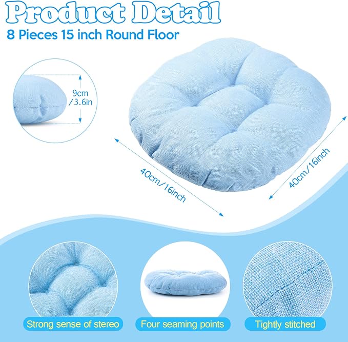 Fumete 8 Pcs 16 Inch Floor Cushions Pillow for Kids Bulk Classroom Round Flexible Seating Floor Cushions for Students Home Daycare School Reading Corner Yoga Meditation Picnic (Ocean Whisper)