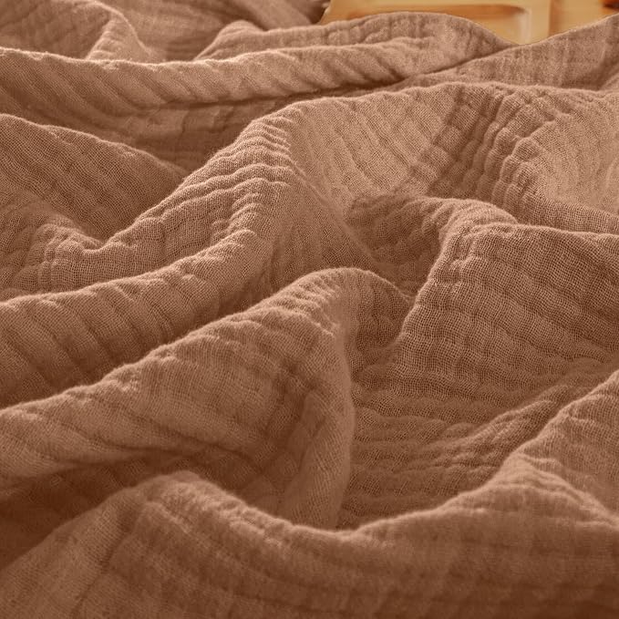 PHF 100% Cotton Muslin Blanket Twin XL Size 66"x90", 4-Layer Lightweight Gauze Throw, Breathable Cloud-Soft Minimalist Blanket for Bed, Couch, Camping & Baby, Clay, Ideal Gift