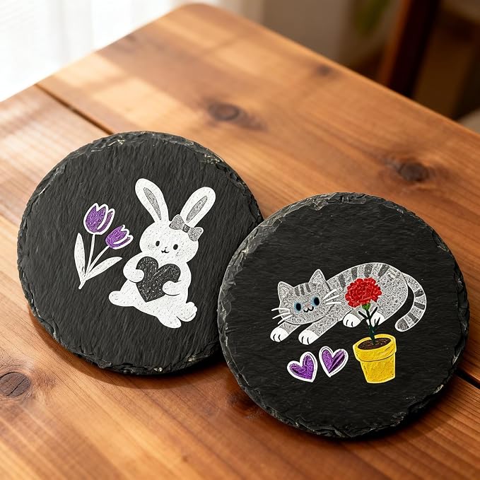40 Pack Round Slate Coasters Bulk,4 Inch Blank Slate Coasters for Lase Engraving,with Anti-Scratch Bottom for Office Bar Kitchen Home Decor Supplies(Round, Set of 40)