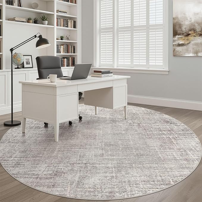 10ft Round Rug Living Room: 10x10 Washable Large Neutral Circle Area Rug Abstract Soft Modern Stain Resistant Indoor Floor Non-Slip Carpet for Bedroom Nursery Kids Office Playroom- Brown Gray