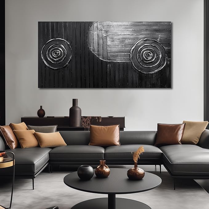 Modern Wall Pictures for Living Room Black and Silver Abstract Canvas Art Wall Decor for Dining Room Large Wall Canvas for Office Size 29 x 58 Inch