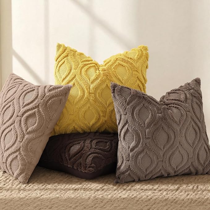 decorUhome Throw Pillow Covers 12x20 Inch Set of 2, Soft Plush Faux Wool Light Brown Solid Couch Pillow Covers, Accent Farmhouse Neutral Rectangle Pillow Cases for Sofa Bed Living Room