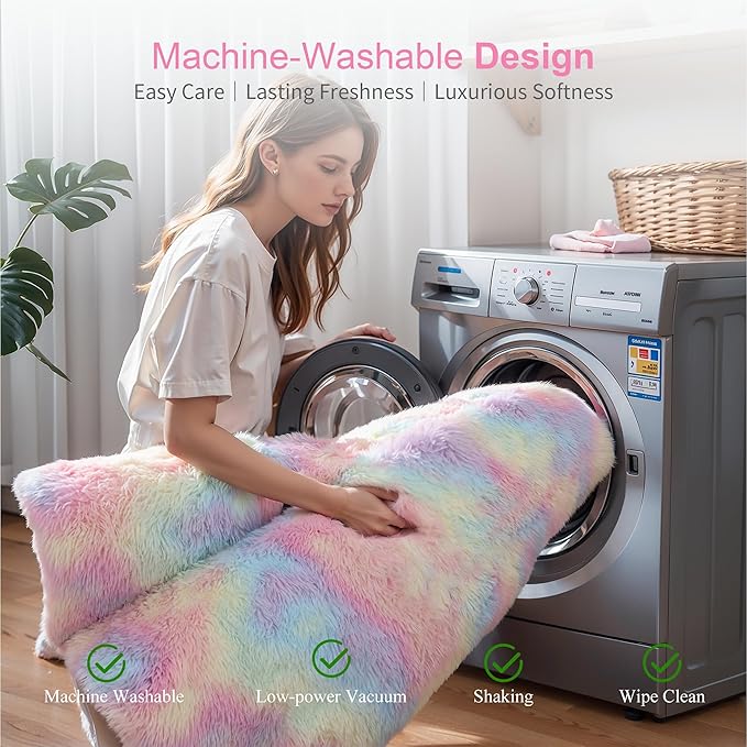 KICHOWUA Thick Area Rug 5x7 Rainbow Fluffy Shag for Girls Bedroom,Ultra Soft Unicorn Plush Fuzzy Washable Thickened Non-Slip Carpet, Pastel Furry Shaggy Rug for Living Room Kids Boys Nursery Dorm
