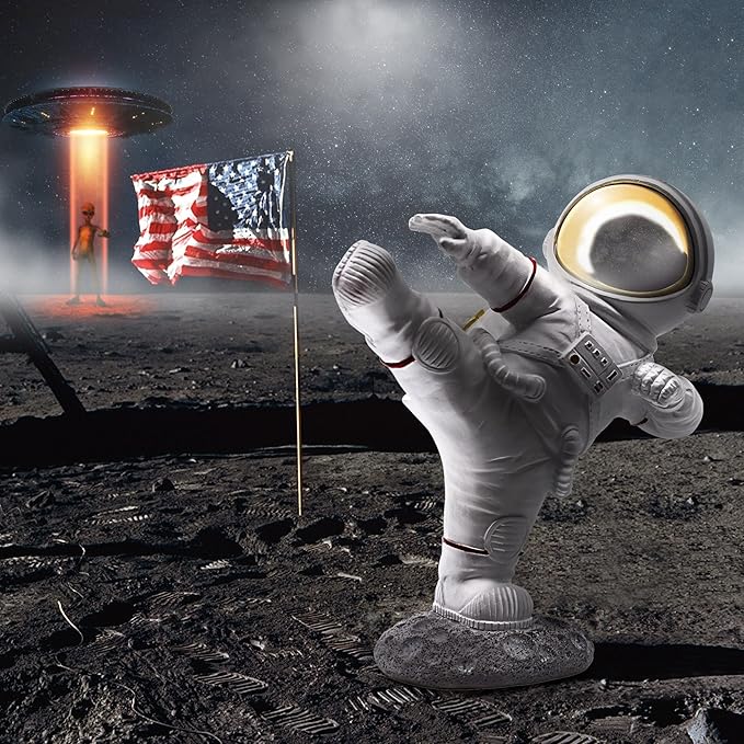 Astronaut Figurine Statue for Desk and Office Decor - Mini Spaceman Figures for Shelf, Gaming, and Men's Room Decorations - Space Gifts and Cool Masculine Home Decor Accessories