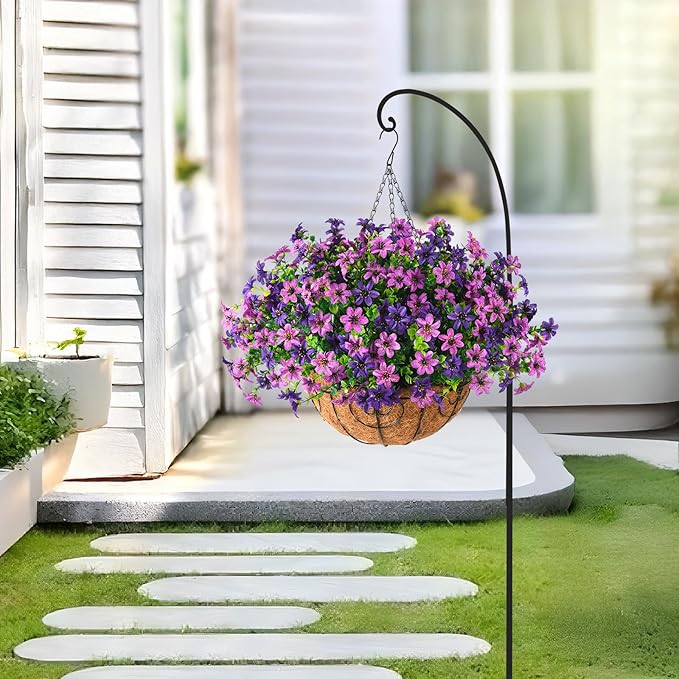 Artificial Flowers Fake Hanging Baskets for Outdoor Spring Summer Decoration, 12 Bundles Faux Hanging Plants UV Resistant, Realistic Silk Flowers for Outside Planters Porch Patio Balcony Yard Garden