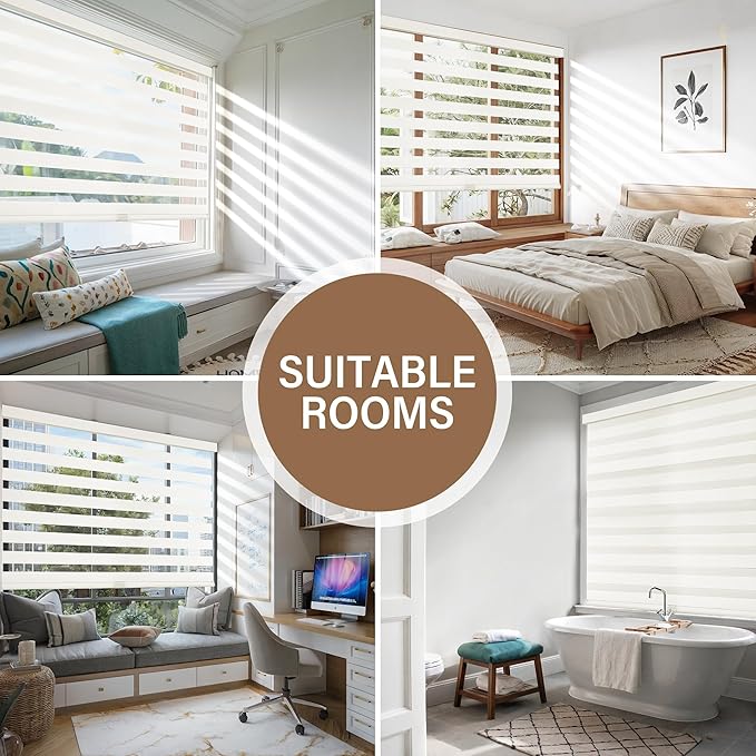 AOSKY Cordless Zebra Blinds for Windows Pull Down Roller Window Shades Dual Layer Light Filtering Privacy for Day and Night, Free-Stop Door Shades for Home Easy to Install (35.5" W X 72" H，Beige)