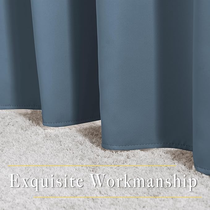 NICETOWN Smoky Blue Blackout Curtains for Bedroom - Triple Weave Grommet Top Thermal Insulated Window Treatment Light Blocking Drapes for Cafe/Home Office, W46 x L54, Set of 2