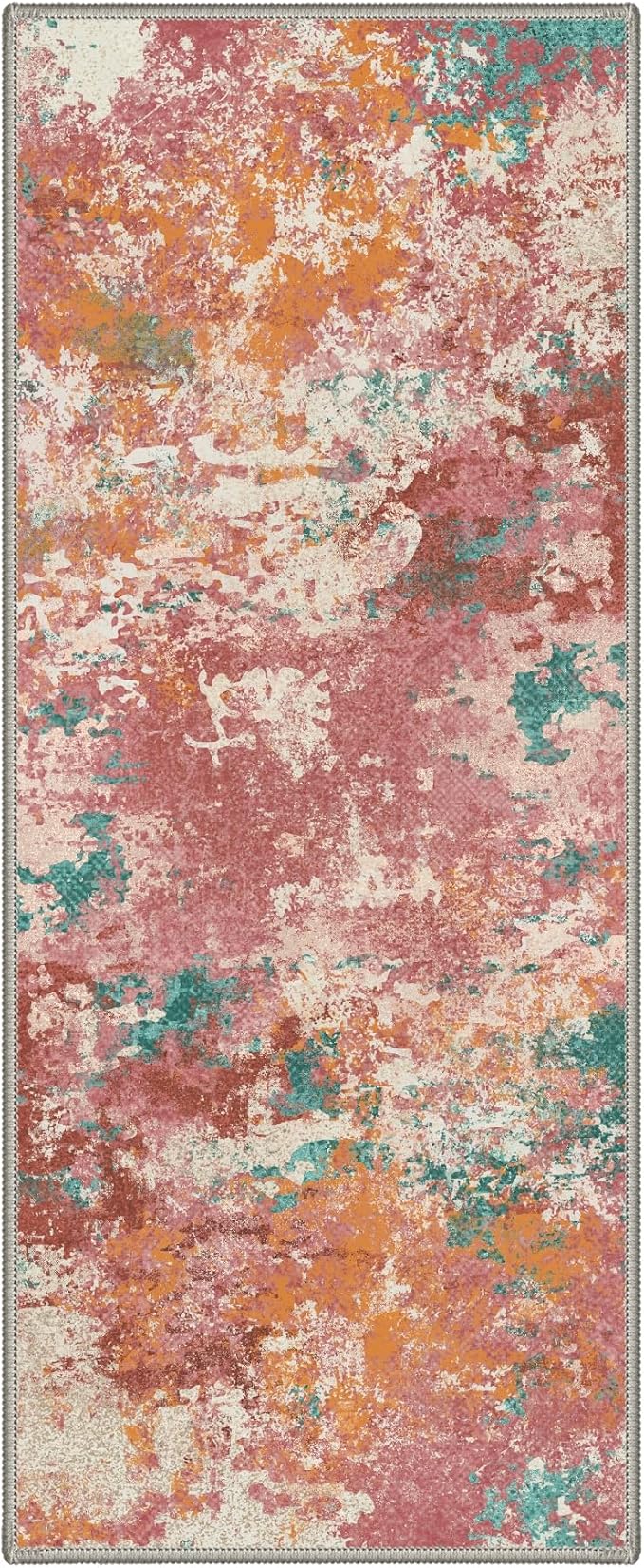 BEIMO 2X5 Runner Rug for Hallway Kitchen, Machine Washable Runners Rug for Entryway, Soft Modern Abstract Throw Rugs, Low Pile Floor Cover with Non Slip Backing, Red Green