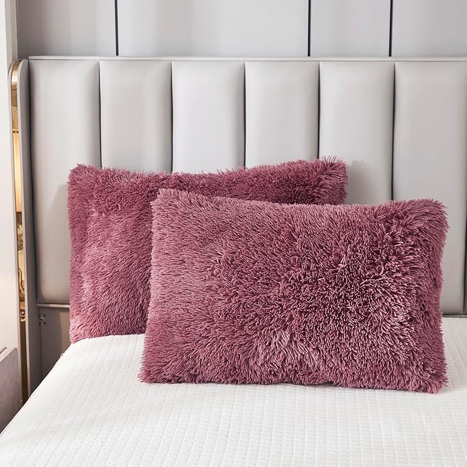 Faux Fur Velvet Fluffy Bedding Duvet Cover Set Down Comforter Quilt Cover with Pillow Shams, Ultra Soft Warm and Luxury (King, Dusty Rose)