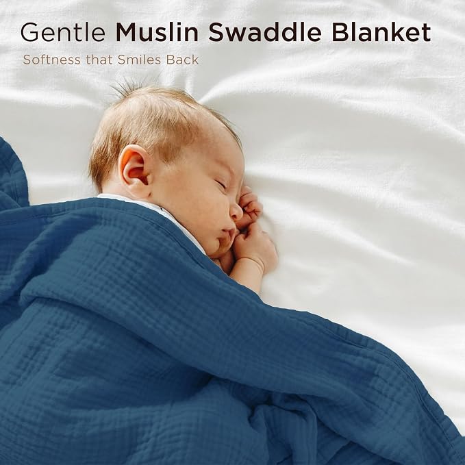 Threadmill Muslin Baby Blanket | 4 Layer Swaddle Blankets for Newborns| Multi Use Muslin Blankets 41 x 37| Ultra-Soft Breathable Baby Wrap for Boys & Girls| Registry Essential| Folkstone Blue