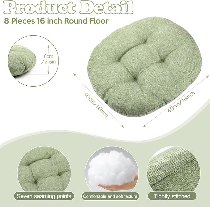 Fumete 8 Pcs 16 Inch Floor Cushions Pillow for Kids Bulk Classroom Round Flexible Seating Floor Cushions for Students Home Daycare School Reading Corner Yoga Meditation Picnic (Green)