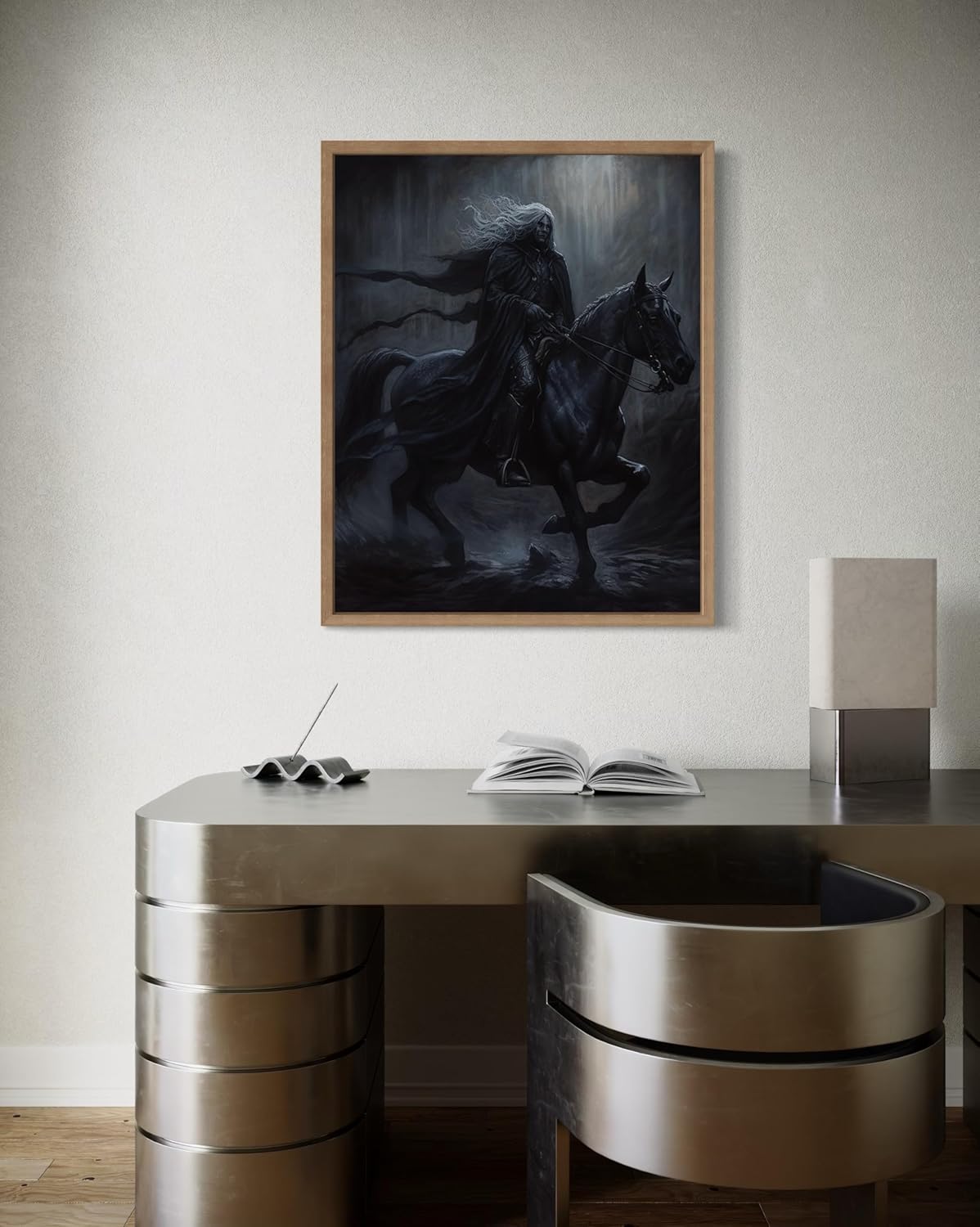 Black Dark Knight Poster Art Print, Halloween Scary Vintage Wall Art Academia Spooky Painting Decoration for Horror Prints, Gothic Posters Bedroom Decor 89 (Black Dark Knight, 11 x 14 inches, Wood Frame)