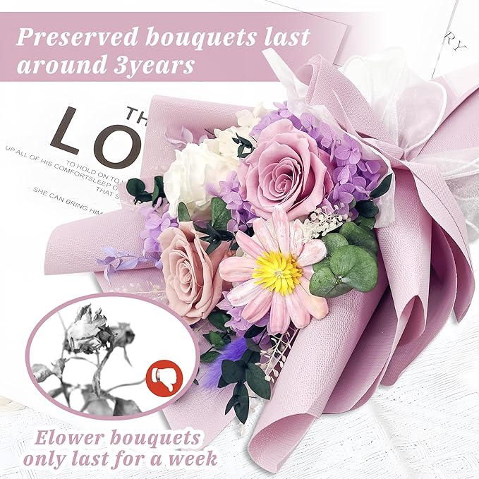 QOEAZY Flowers for Delivery, Preserved Flowers Bouquet with Gift Box, Rose Gifts for Women Mom Grandma
