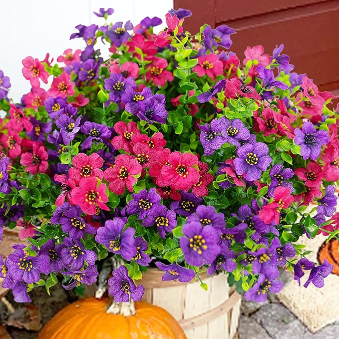 trytuny Artificial Flowers for Outdoor, UV Resistant Fake Silk Flowers, Realistic Faux Plants for Outside Indoor Porch Patio Window Box Planter Home Decor (20, Purple Rosy)