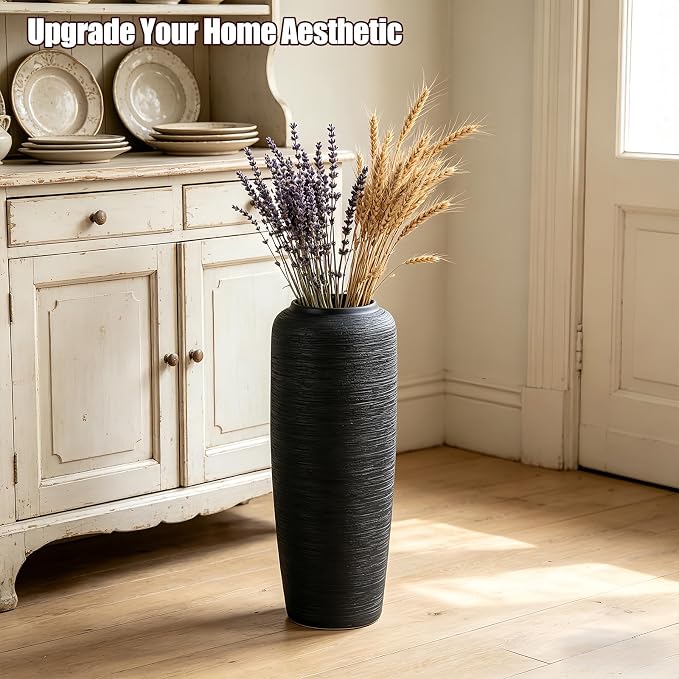 Large Rustic Ceramic Black Vase,19.7 Inch Tall Pottery Farmhouse Decor Floor Vase Vintage Flower Vases for Home Living Room Entryway Table Centerpiece Decor,Terracotta Vases,Wedding Gift