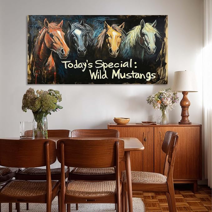 Ggaafet Rustic Horses Wall Art for Living Room Canvas Oil Painting Prints Today's Special Wild Mustangs Art Deco Retro Artwork Office Bedroom Farmhouse Dining Room Decor Extra Large