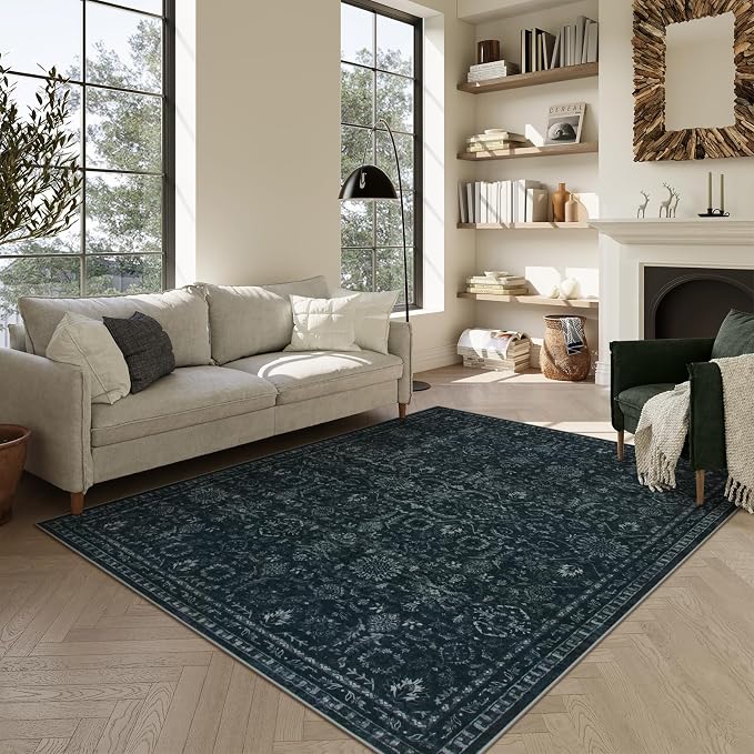 Lahome Black Moody Rug for Living Room, 6x9 Washable Dark Academia Rug | Washable Non Slip Non Shedding Carpet for Dining Room Living Room