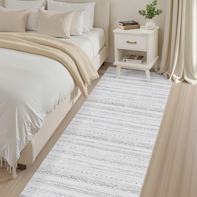 cotiled Hallway 2.6x10 Runner Rugs: Washable Boho Rugs with Non Slip Backing Large Soft Indoor Stain Resistant Carpet for Living Room Bedroom Farmhouse Dining Room Lightweight Home Decor Grey