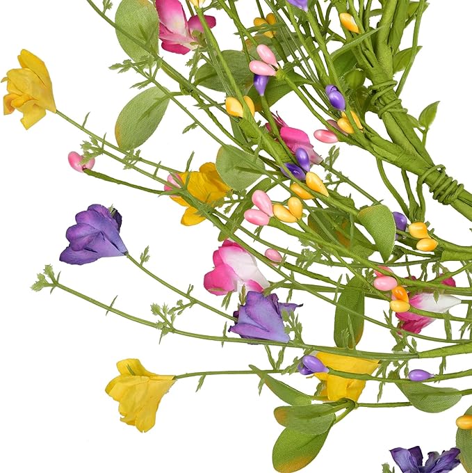 LSKYTOP Artificial Flower Wreath with Green Leaves Berries Wildflower Spring Summer Wreath for Front Door Wall Wedding Decor,12inch (1)