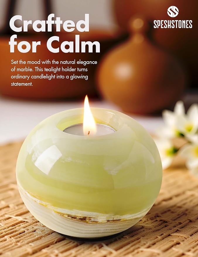 Marble Tealight Candle Holder 4 Inch Green Onyx Votive Candle Holders for Tables Centerpieces, & Home Decor, Decorative Candles Holders for Wedding Gifts
