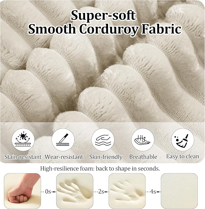 27.56'' Plush Fluffy Corduroy Poofy Ottoman in a Box for Boneless Sofa Couch, Modern Compressed Foot Rest, Small Comfy Rectangle Boneless Pouf Footstool Ottoman for Living Room, Bedroom, Beige