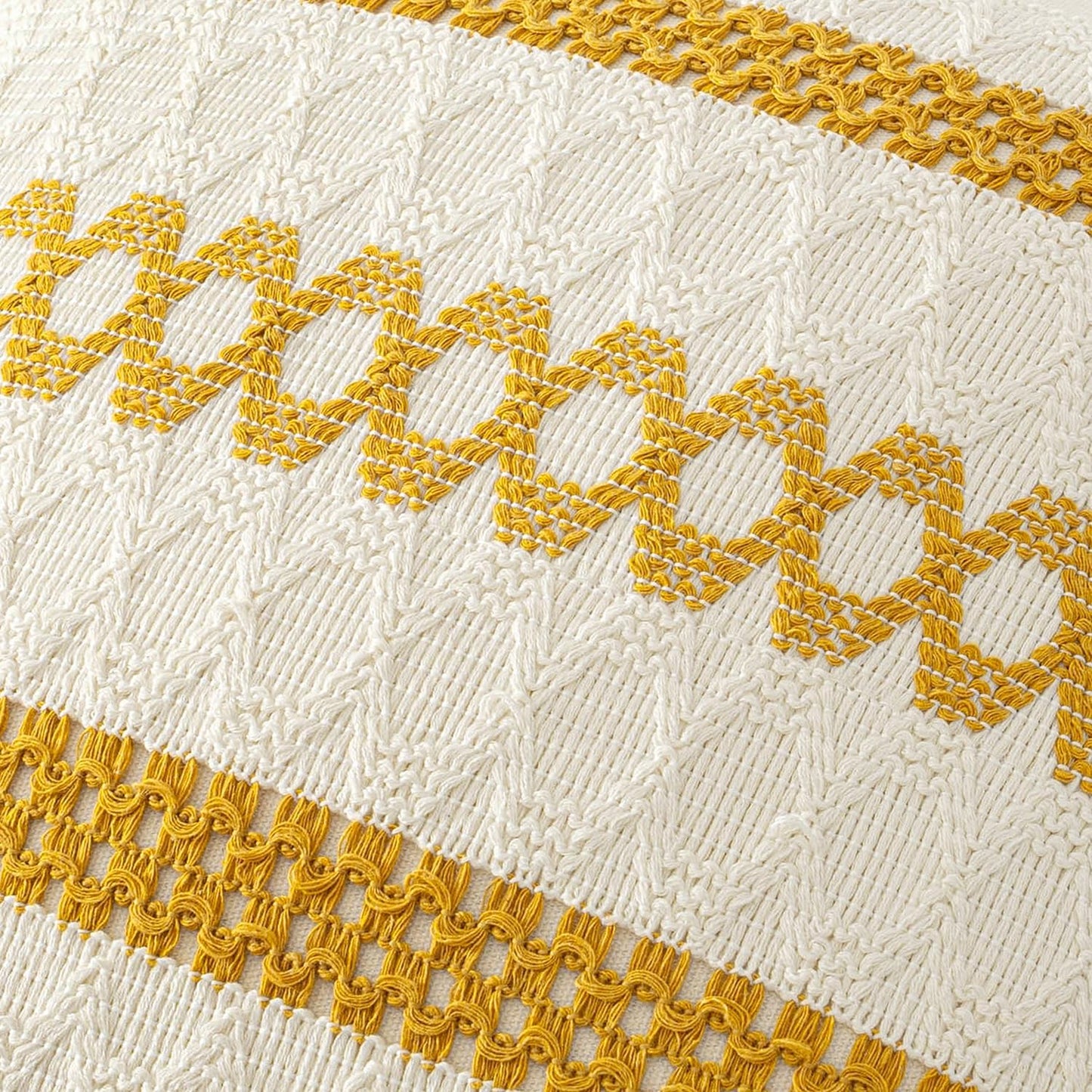 MIULEE Set of 2 Mustard Yellow Boho Decorative Pillow Covers 18x18 Inch Farmhouse Rustic Couch Throw Pillows Modern Spring Cotton Cushion Covers Retro Cute Macrame Woven Home Decor for Bed Sofa Chair