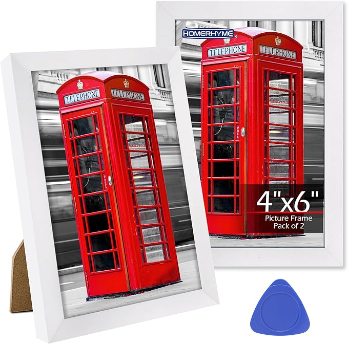 4x6 Picture Frames 2 Pack, 4 by 6 White Frames, Lightweight Photo Frame with HD Plexiglass for Wall Tabletop Display, Collage Frames for Graduation Home office Wall Decor