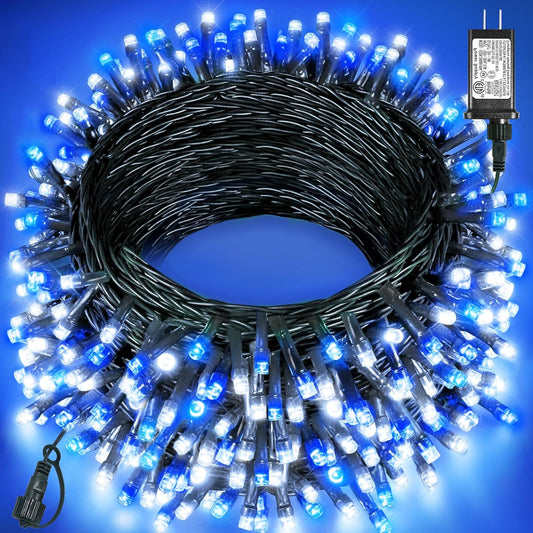 Christmas Lights Outdoor, 157FT 480 LED Christmas Tree Lights Waterproof, 8 Modes Plug in Fairy String Light for Indoor Bedroom Garden Patio Porch Xmas Party Decorations, Blue White