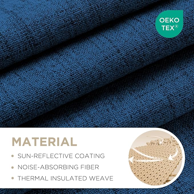 Joydeco Blackout Curtains for Bedroom - 100% Light Blocking 2 Panels Navy Blue Drapes 42" W x 90" L, Thermal Insulated Room Darkening Curtains, Linen Textured for Living Room, Rod Pocket & Back Tabs