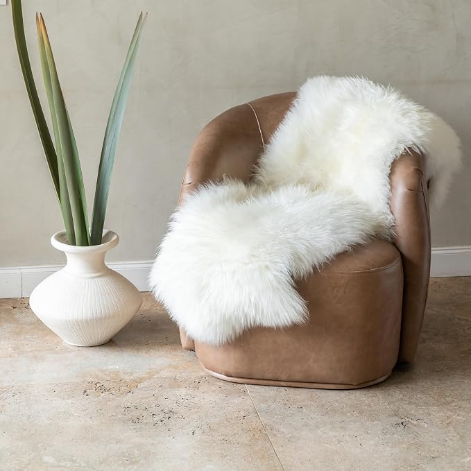 Premium Duo 100% Genuine Sheepskin Area Rug 2x6 ft – Natural Ivory White Soft & Fluffy Lambskin Rug Sheepskin Throw for Bedroom or Living Room – Made in Argentina