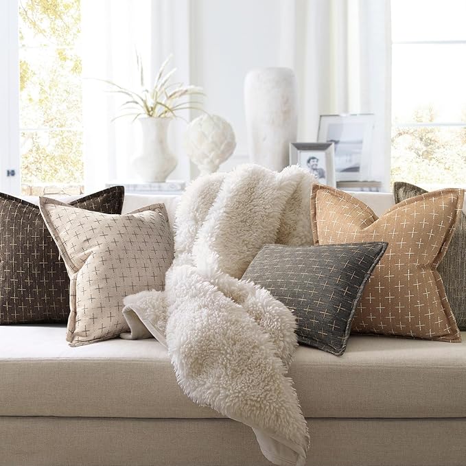 ZWJD 12x20 Pillow Covers Set of 2 Soft Polyester Textured Throw Pillow Covers with Stylish Flange Edge Cozy Farmhouse Throw Pillows for Couch Bed Sofa Living Room