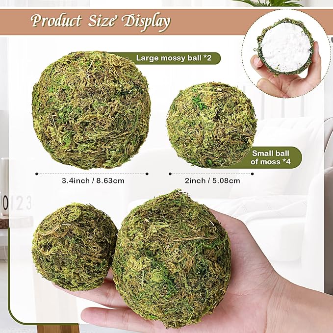Jetec 18 Pcs Decorative Balls for Centerpiece Bowls Green Moss Balls Wicker Rattan Cord Decorative Bowl Fillers for Garden Vase Home Party Table Spring Christmas Farmhouse Rustic Decor(Regular Size)