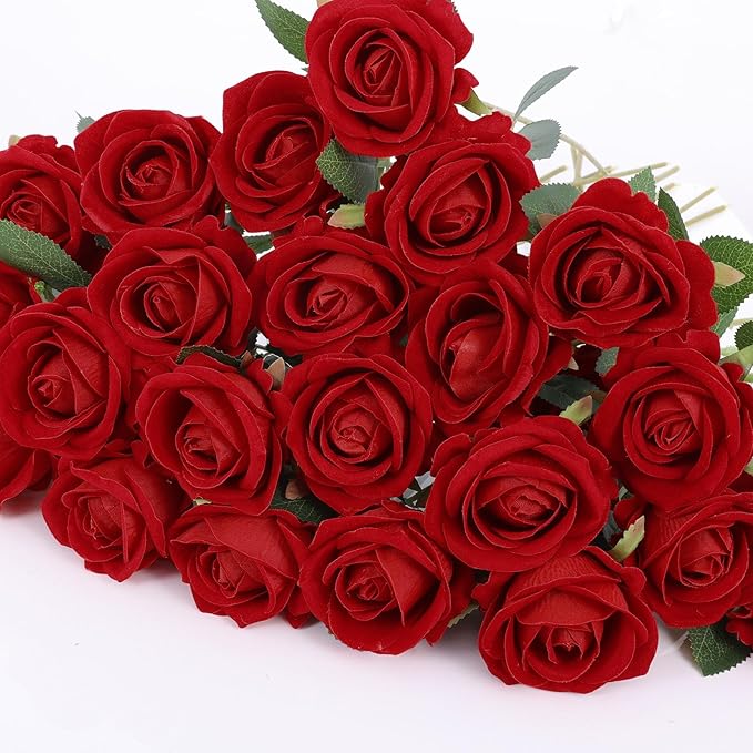 Rowfad 120 Pcs Artificial Roses Bulk Velvet Silk White Roses White Roses for Wedding Centerpieces Bridal Bouquet Mohter's Day Valentine's Day Home Decor (120, Red)