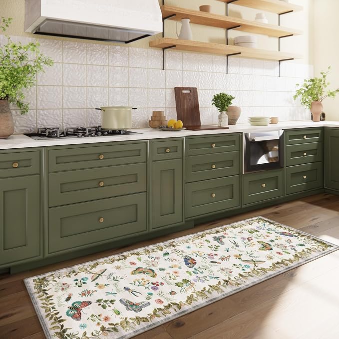 Machine Washable Kitchen Runner Rugs: 2'x6' Entryway Rug Runner Stain Resistant Non Slip Low Pile Soft Carpet Runners for Hallways Indoor Entryway Kitchen Laundry Room Bedroom Farmhouse