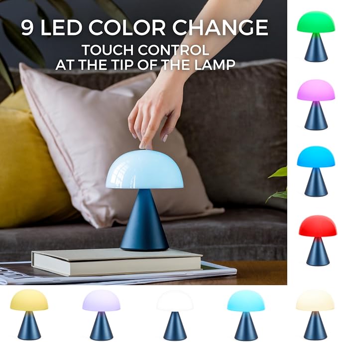 Lexon Mina L Mushroom Lamp - 9 LED Color Table Lamp for Bedrooms, Living Room & Office - Cordless, Rechargeable with 24h Light & Dimmer, Aluminum, Large - Orange