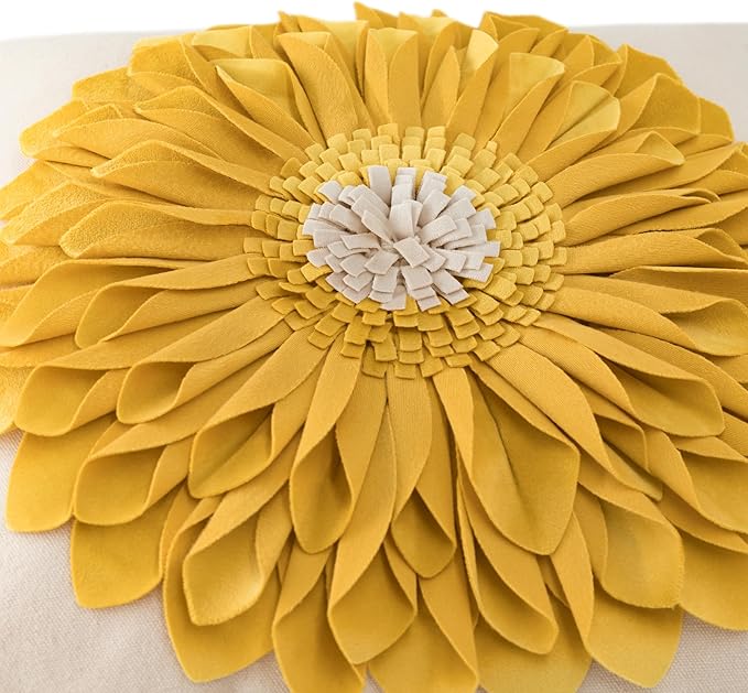 OiseauVoler 3D Sunflowers Handmade Throw Pillow Covers Decorative Pillowcases Cushion Covers for Bed Living Room Farmhouse Decor Yellow 18x18 Inches