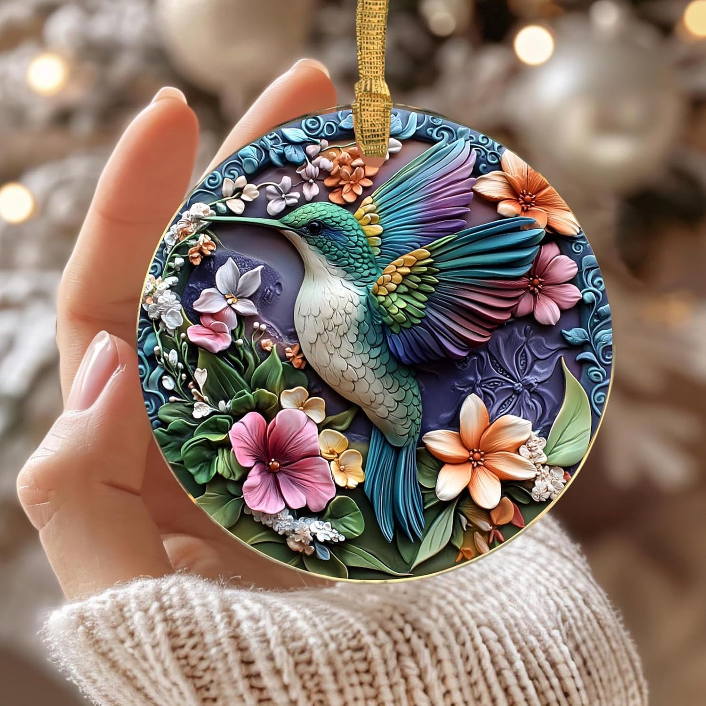 Jabihome Christmas Ornaments 2025, Exchange for Women, Men, Collectible Dated Year Ornaments for Tree, Unique Acrylic Suncatcher, Printed Stained Glass Effect Decor (Hummingbird)