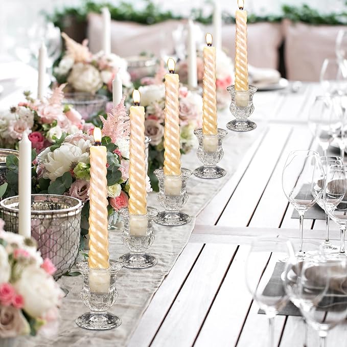 66 Pcs Clear Glass Candlestick Holders Taper Candle Holder Bulk 2.5 Inch Candle Stick Holder for Table Centerpiece Mantel Wedding Housewarming Gift Rustic Vintage Valentines Dinning Decoration (Clear)
