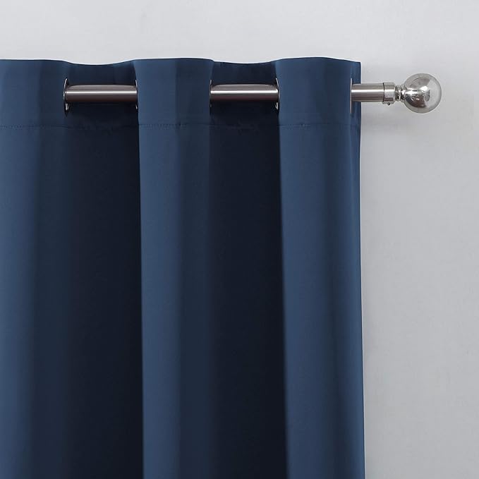 LEMOMO Blackout Curtains 66 x 84 inch/Navy Blue Curtains Set of 2 Panels/Thermal Insulated Room Darkening Bedroom Curtains