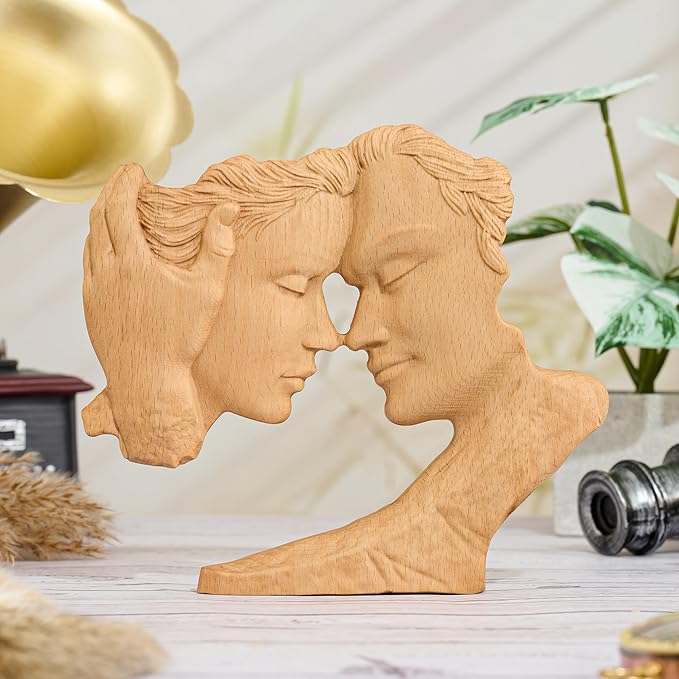 BGCOPPER Wooden Couple Statue, Abstract Couple Sculptures Ornament for Home Decor Women Gift for Anniversary Wedding (8 Inch)