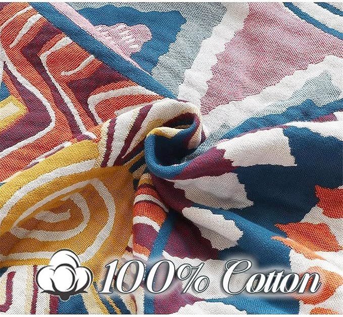MSGKV Boho Throw Blanket for Bed 60"x80" 100% Cotton Couch Twin Size Blanket Summer Breathable Lightweigh Blankets Home Decor Muslin All Seasons
