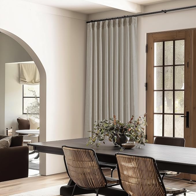 60 Inch Width Curtains 92 Inches Long Linen Pinch Pleated Curtains for Living Room Bedroom Burlywood Birch Semi Sheer Back Tab Hooks Rings Extra Wide Pinch Pleat Drapes for Patio Glass Door 1 Panel