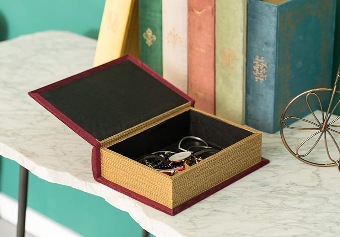 Decorative Vintage Book Shaped Trinket Storage Box - Red