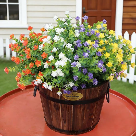 Artificial Flowers Outdoors, 12 Bundles Not-Fading Fake Flowers UV-Anti Faux Plastic Mix-Colored Plants for Indoor & Outdoor Porch Garden Vase Décor (4 Colors)
