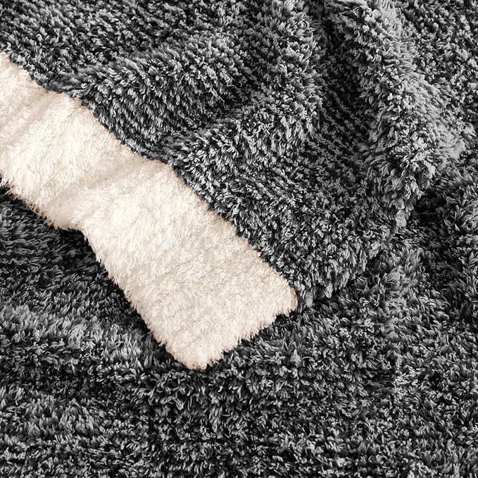 WRENSONGE Soft Twin Blanket for Bed-Cozy Warm Reversible Knitted Blankets | Lightweight Fluffy Decor for Women, Mom, Her & Girls, Sofa, Chair, Couch, 60x80in,Cationic Dyeing Black